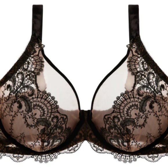 Dita Von Teese Nom De Plume curve edit bra black nude mesh lace full cup sz 44D - Picture 2 of 2